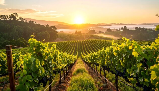 Sunrise vineyard landscape