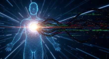 Exploring the depth of human connection through technology virtual world digital artwork sci-fi abstract perspective