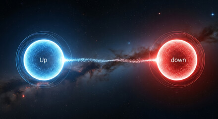 Dynamic interplay of up and down forces cosmic space digital artwork abstract environment futuristic viewpoint