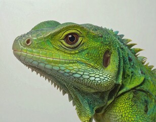 Fototapeta premium Lizard, reptile, green, animal, isolated, white background, nature, wildlife, exotic, tropical, small, vibrant, scaly, crawling, calm, detail, close-up, creature, vivid, exotic species, pet, wild, nat