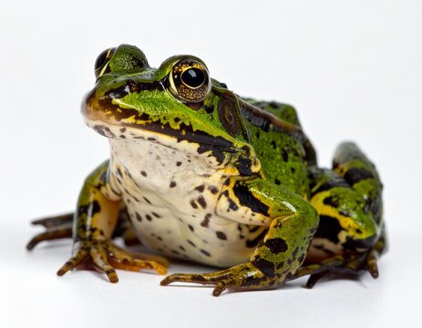 Frog, amphibian, animal, wildlife, nature, green, sitting, isolated, white background, close-up, small, cute, exotic, natural, creature, reptile-like, moist skin, wet, eyes, legs, habitat, forest, tro