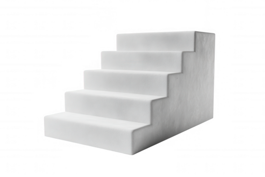 White foam steps ascending against black background isolated on a transparent background ascent rise
