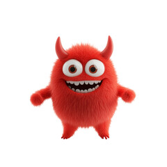 Fototapeta premium Furry red cartoon monster with horns and big eyes