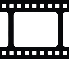 Fototapeta premium A classic black film strip with a central white frame and perforations, representing cinema and photography.
