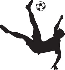 Soccer player kicking bicycle kick black clipart, flat vector silhouette