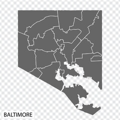 High Quality map Baltimore is a city  of United States, with borders of the districts. Map Baltimore of Maryland for your web site design, app, UI. EPS10.