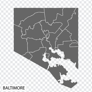 High Quality map Baltimore is a city  of United States, with borders of the districts. Map Baltimore of Maryland for your web site design, app, UI. EPS10.