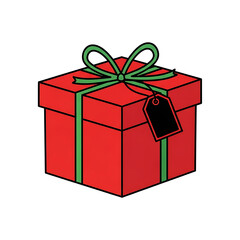 Obraz premium Vibrant red gift box with green ribbon and blank tag, perfect for celebrations, holidays, or special occasions, ready for your personalized message.