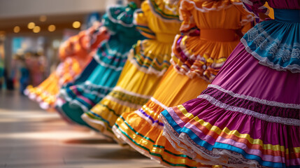 Traditional Mexican Dance Skirts in Motion during Our Lady of Guadalupe Feast Celebrations