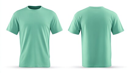 A mint-green crew-neck t-shirt, shown front and back, on a white background; simple, plain design