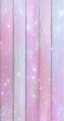 Vertical pastel pink and purple wood planks with iridescent glitter overlay