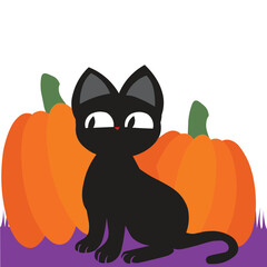 Vector illustration of cat with pumpkin of halloween day