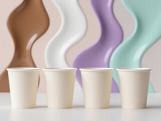 Paper cups with colorful soft flow background 