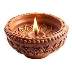 Traditional Clay Diya Lamp for Festival Decor Isolated on Transparent Background