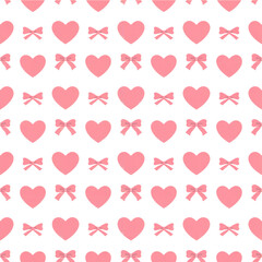 Adorable pink heart and bow seamless pattern design for valentine's day or romantic events