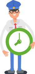 Postman Character Holding Clock

