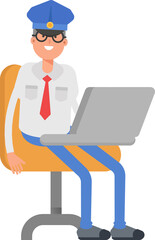 Postman Character Working on Laptop
