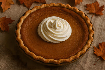Tarte &agrave; la citrouille traditionnelle avec cr&egrave;me fouett&eacute;e