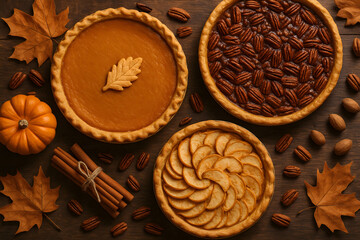 Assortiment de tartes : citrouille, noix de p&eacute;can et pommes