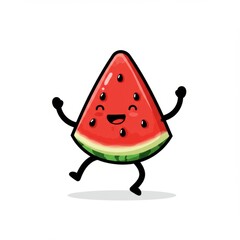 Watermelon fruit mascot illustration on white background. Cute, fresh, and playful character design, perfect for food branding, summer theme, and cartoon concepts.