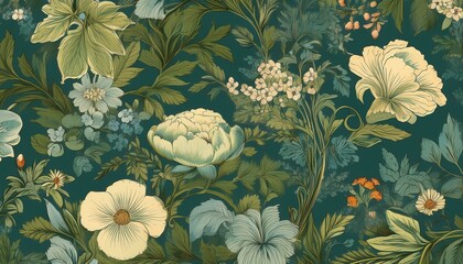 green vintage toile french countryside feminine wallpaper seamless pattern