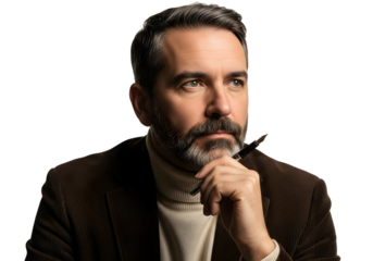 Thoughtful Man Author Writing Pen Creative Idea Businessman Writer Writing Business Inspiration Solution Intelligence Concept Idea Journalist