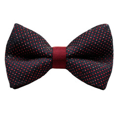 Textured Dark Blue and Red Polka Dot Bow Tie with Red Center Band, Png Isolated On White, Transparent Background