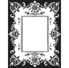 Vintage Decorative Frame: Intricate, ornate, monochrome decorative frame with floral elements, perfect for adding a touch of sophistication.