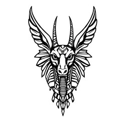 Mystical creature artwork: A captivating monochrome illustration showcases a unique, mythical beast with majestic wings, exuding an aura of ancient mystique and fantastical artistry.