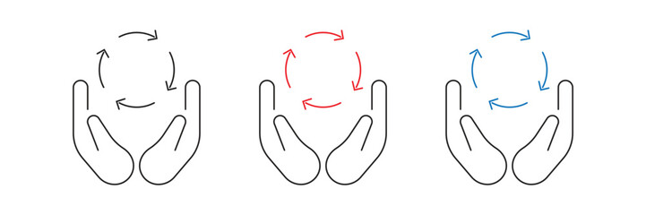 Recycling in hand icon set. Flat design vector icon of recycling in hand.