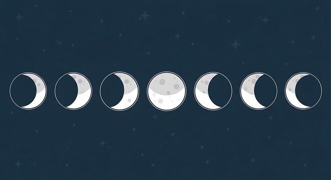 Complete Cycle of Moon Phases Illustration.