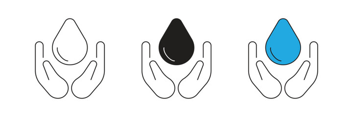 Water in hand icon set. Vector icon design of hand holding water.