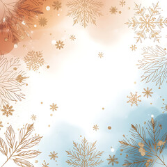 Golden Snowflake and Watercolor Winter Holiday Border
