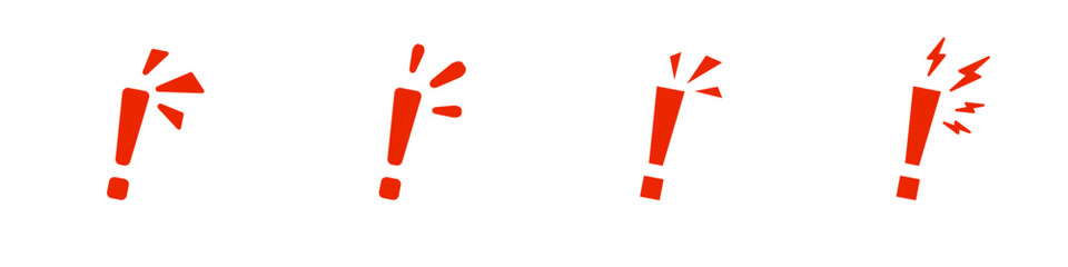 Red exclamation marks with variety of expressions on white background.
