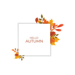 Hello Autumn Greeting with Colorful Leaves