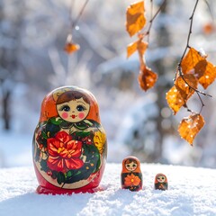 Winter Matryoshka Dolls in Snow