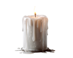 White melting candle isolated on transparent background