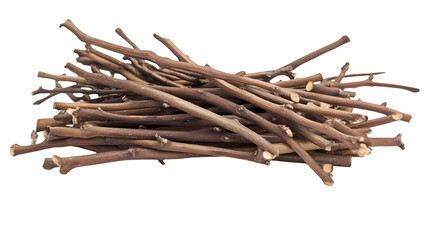 A pile of small twigs Isolated transparent on white background