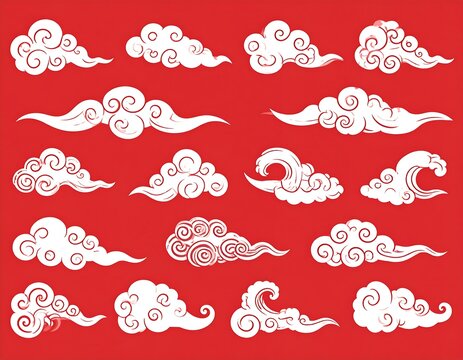 Collection of stylized white clouds on red background (2)