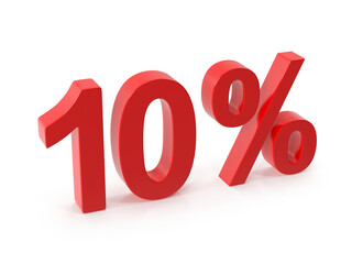 Red 3d 10 percentage symbol
