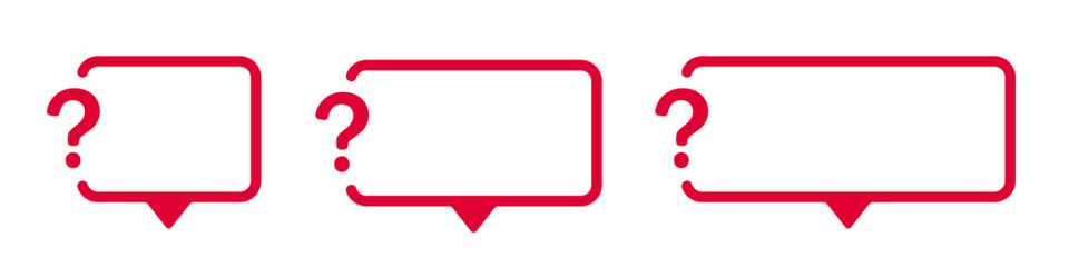 Red question mark speech bubbles on transparent background.