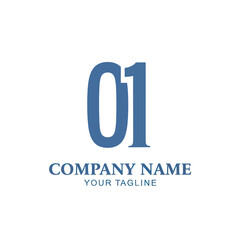 Modern Corporate Logo Design featuring Bold Blue Numerals '01', Placeholder 'Company Name', and 'Your Tagline' on a Clean White Background, Flat Vector Elements, Vector Illustration, Simple Vector,