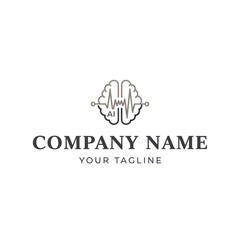 Modern AI Brain Logo with Brainwave for Technology Company Branding on White Background, Flat Vector Elements, Vector Illustration, Simple Vector, Stylized Vector Drawing, Vector Template, Clean