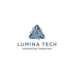 LUMINA TECH Logo with Circuit Board Triangle Design and 'Innovating Tomorrow' Tagline on White Background, Flat Vector Elements, Vector Illustration, Simple Vector, Stylized Vector Drawing, Vector