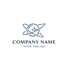 Modern Abstract Company Logo Design with Star and Orbital Rings, Featuring Company Name and Tagline on a Clean White Background, Flat Vector Elements, Vector Illustration, Simple Vector, Stylized