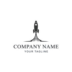 Minimalist Rocket Launch Logo Design with Company Name and Tagline on White Background, Symbolizing Startup Innovation and Business Growth, Flat Vector Elements, Vector Illustration, Simple Vector,