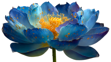 one blue lotus flower isolated on a transparent background