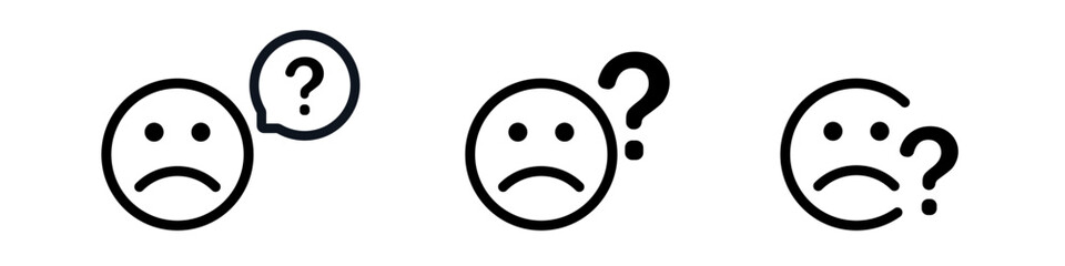 Sad faces with question marks expressions of confusion.