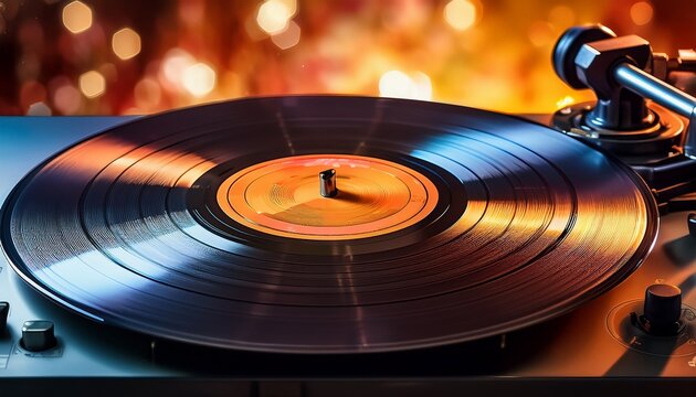 a vinyl record spinning on a turntable with a warm ambiance