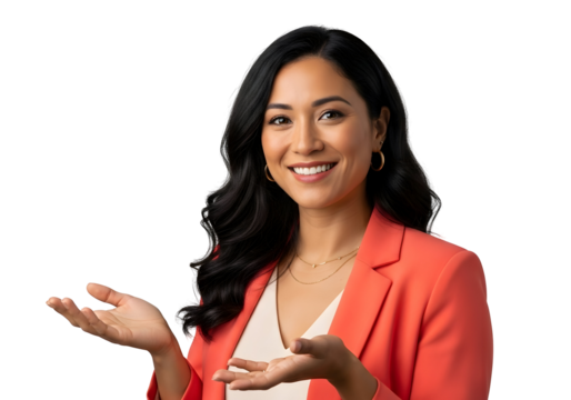 Confident Businesswoman Presenting Smiling Corporate Professional Presentation Leadership Success Management Opportunity Portrait